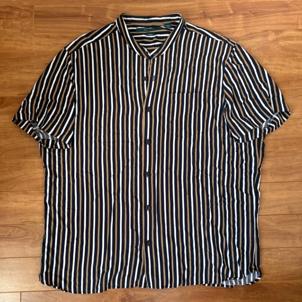Perry Ellis Black & Cream Vertical Stripe Short-Sleeve Button Shirt